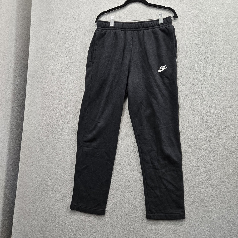 Nike Men Activewear Pants M Black Embroidered Sweatpants Fleece Logo 27" Inseam